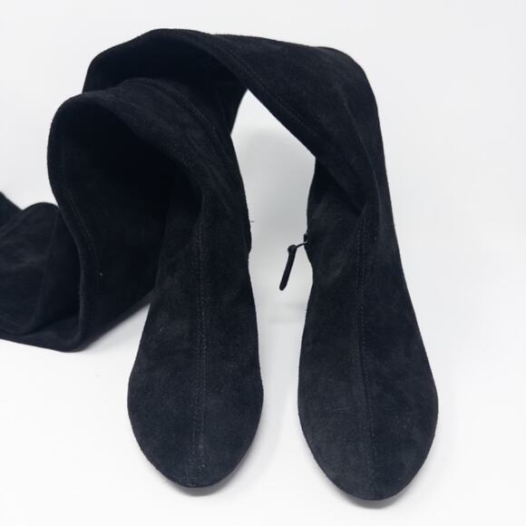 Tory Burch Over the Knee Stretch Boot Womens 7 Black Suede 80mm Snake Skin Heel - Picture 10 of 10